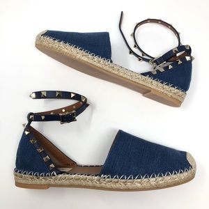 Valentino Rockstud Espadrille Denim Sandal